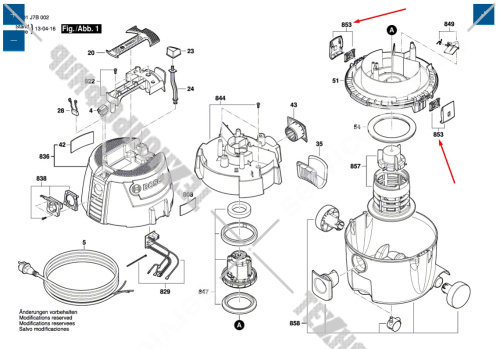 Замок корпуса пылесоса Bosch GAS 15 L (3601J7B000) 1600A000PG купить в сервисном центре Технопрофиль фото 2