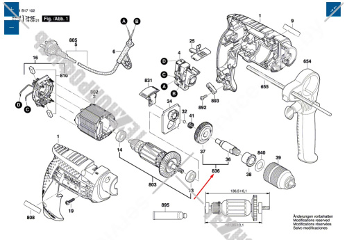 Сверлильный шпиндель к дрели GSB 13 RE BOSCH (2609160123) купить в сервисном центре Технопрофиль фото 2